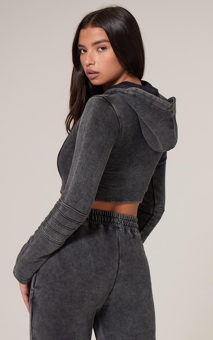 Charcoal Washed Seam Detail Zip Up Corset Hoodie Product Image