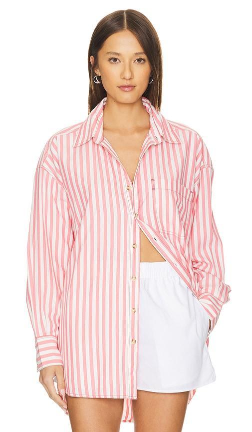 Freddie Stripe Oversize Button-up Shirt In Coral Combo Product Image