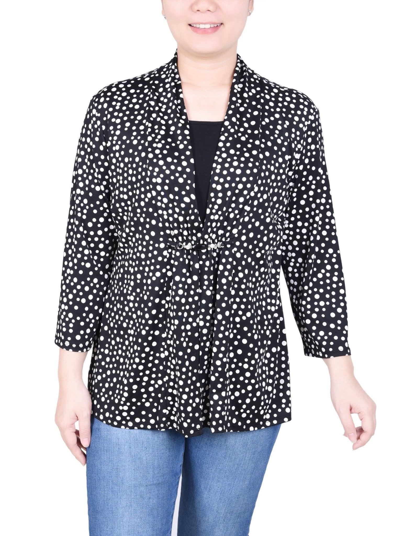 NY Collection Puff Print 3/4 Sleeve Two-Fer Top - Petite Product Image