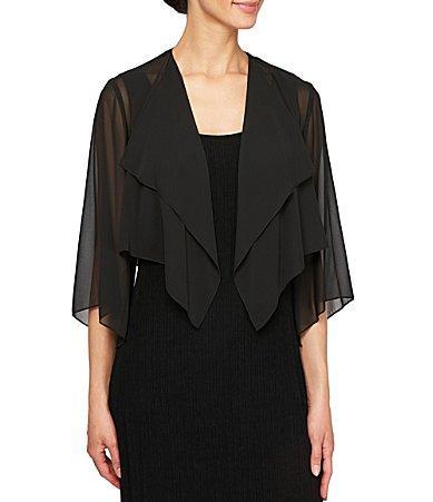 Alex Evenings Sheer Chiffon Split 34 Sleeve Handkerchief Hem Bolero Product Image