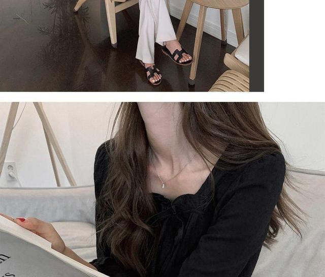 Ruffle Trim Square-Neck Long-Sleeve Blouse Product Image