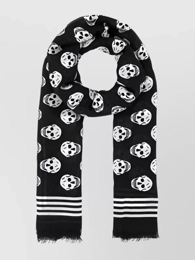 Frayed Edge Skull-print Scarf In Black Product Image