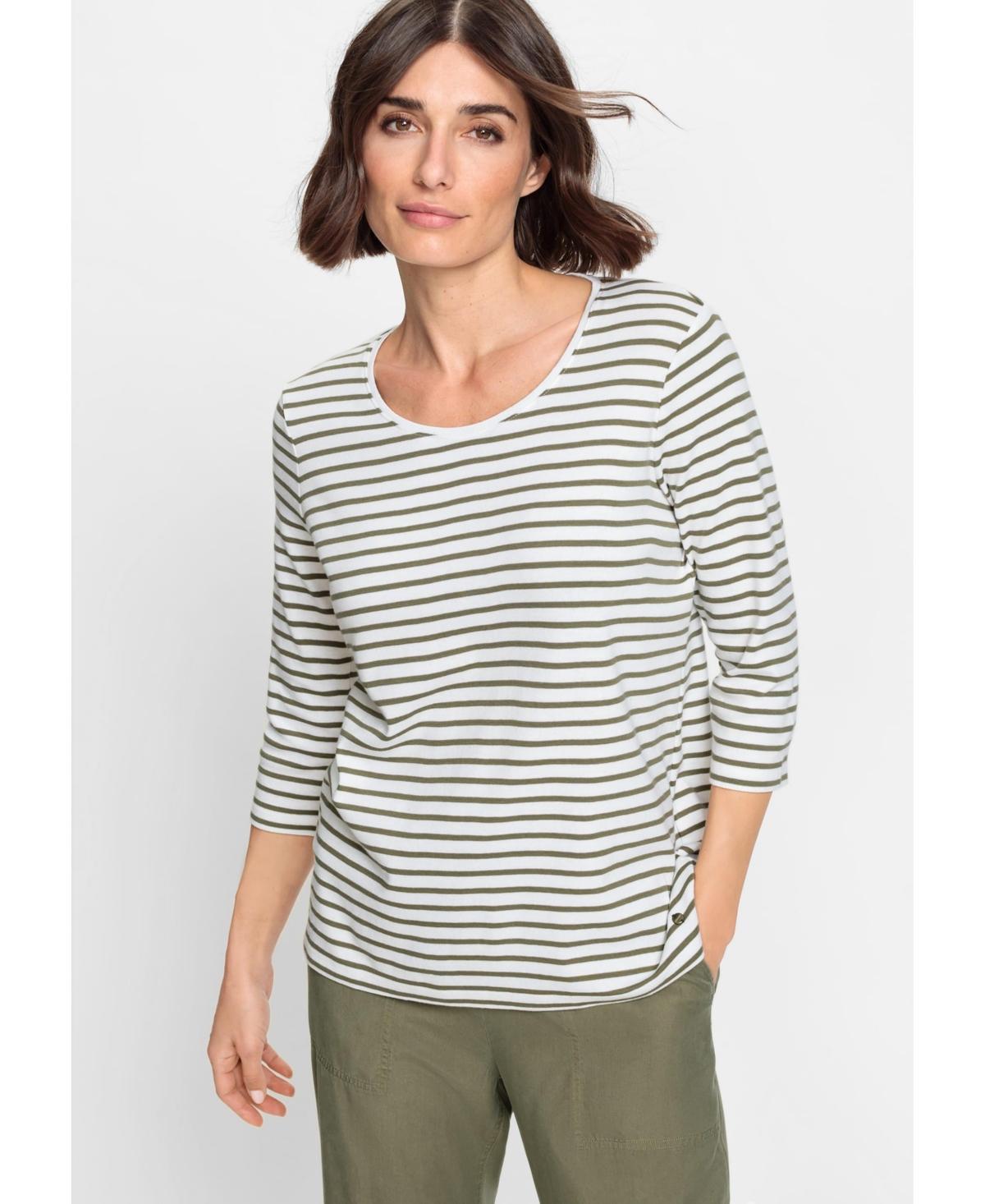 Olsen Womens 100% Cotton 3/4 Sleeve Striped T-Shirt product image