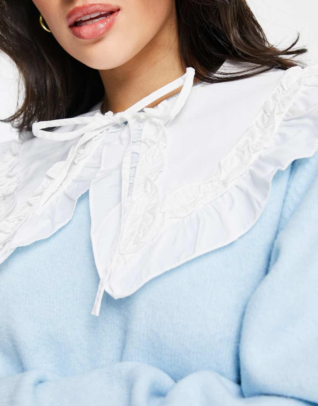 Vero Moda exaggerated frill collar in white Product Image