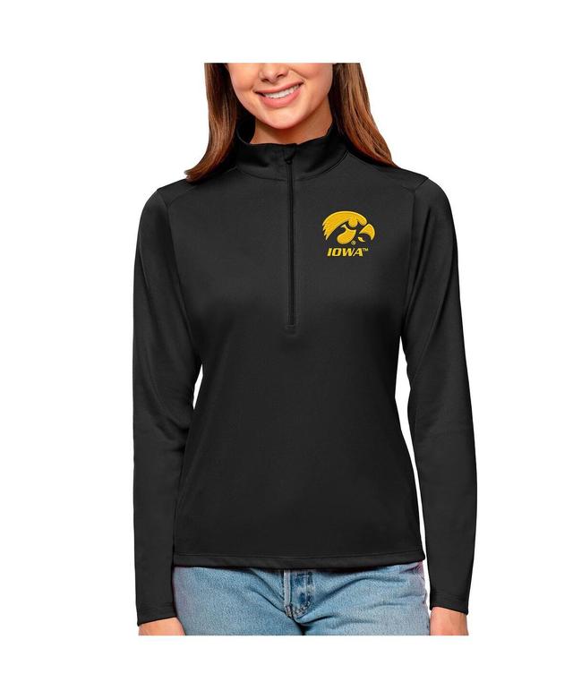 Antigua Womens Black Iowa Hawkeyes Tribute Quarter-Zip Pullover Top Product Image