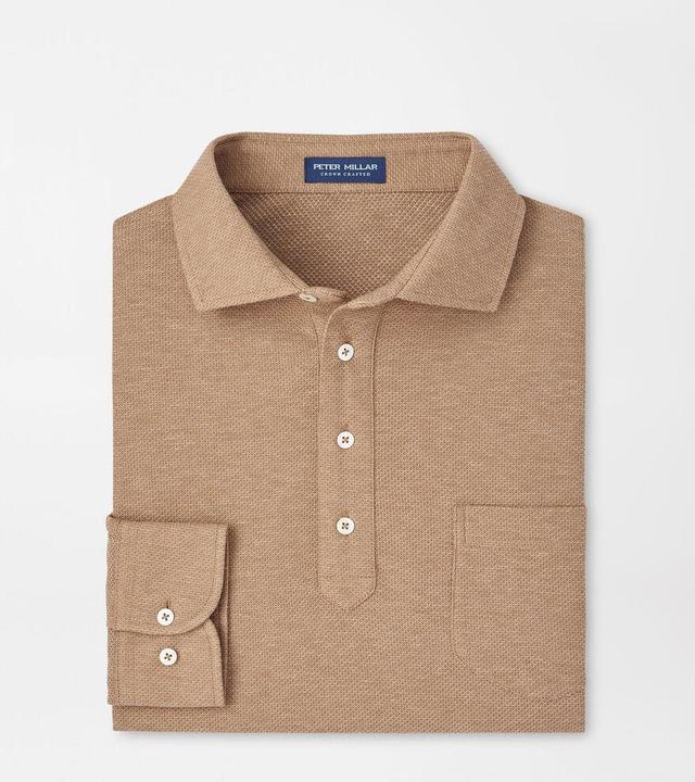 Peter Millar Mens Ramble Long-Sleeve Cotton Cashmere Polo | Color: Rye | Size: XL Product Image