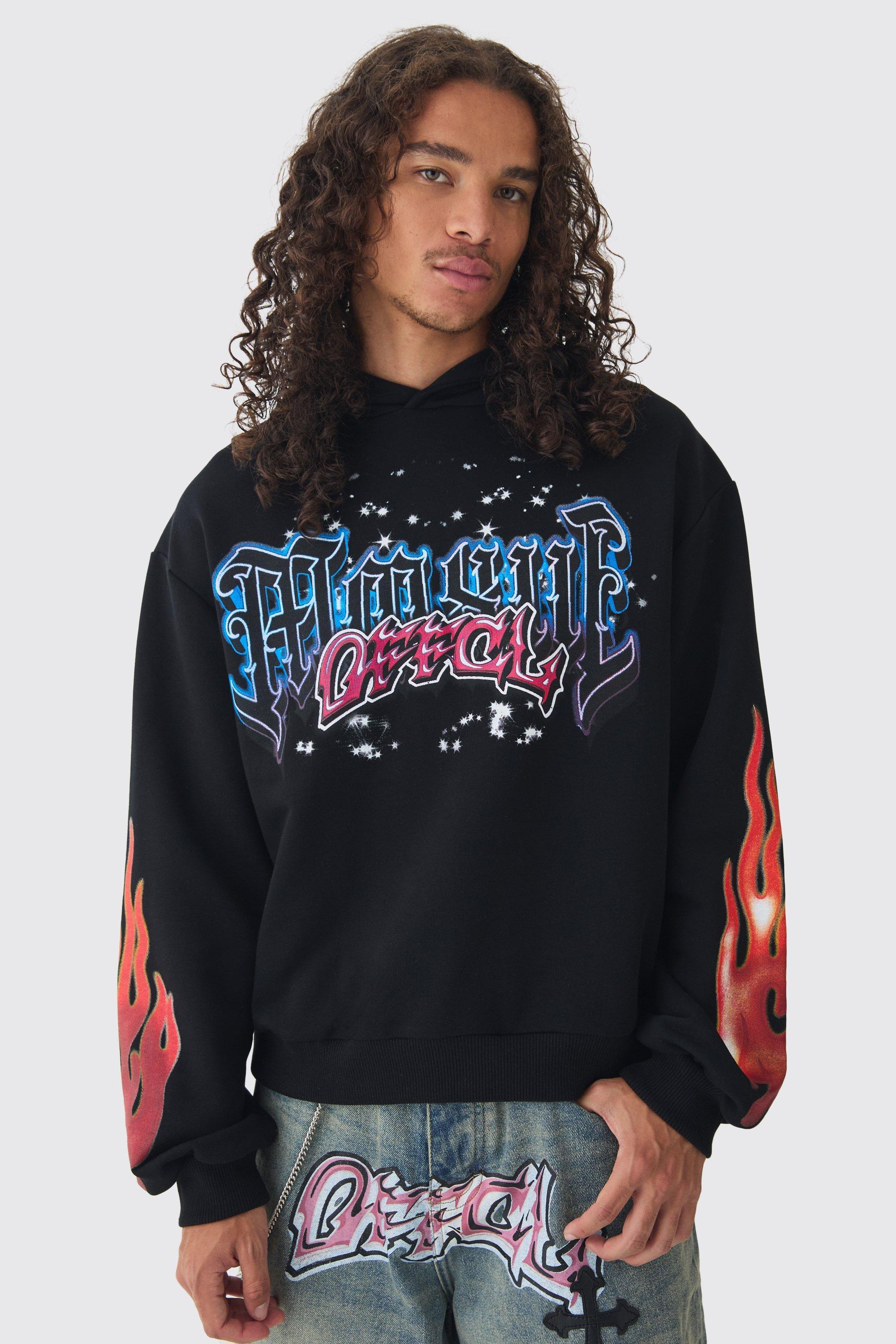 Oversized Boxy Homme Offcl Print Graphic Hoodie | boohooMAN USA Product Image