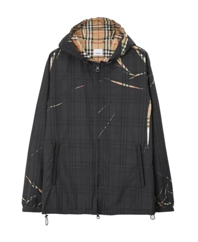 BURBERRY Sliced Check Hooded Jacket In Black Product Image