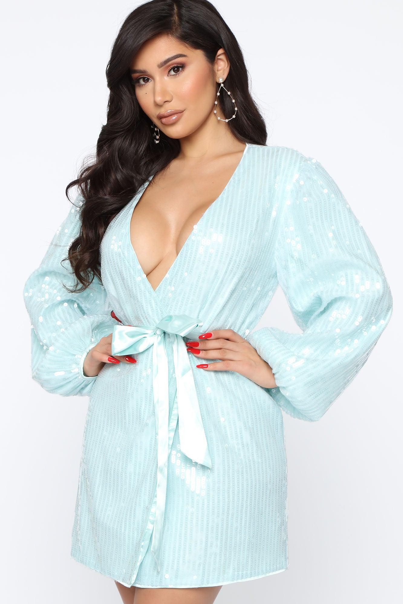 Always Slaying Sequin Wrap Mini Dress - Mint Product Image