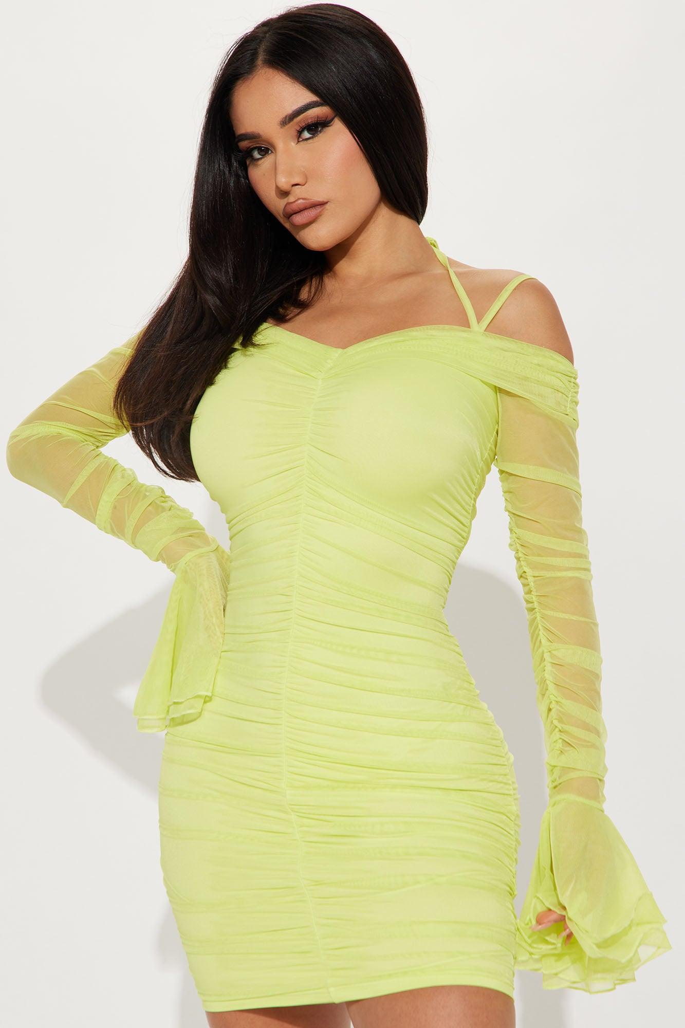 Jocie Mesh Mini Dress - Lime Product Image