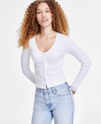 Levis Womens Muse Ribbed Long-Sleeve Button-Up Top Product Image