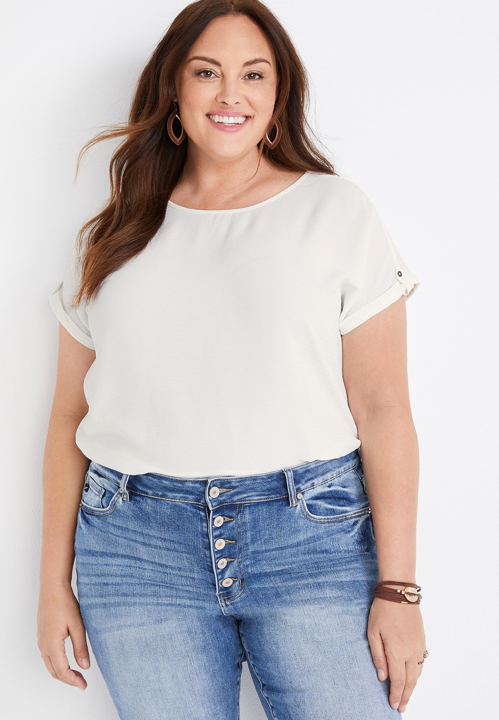 Maurices Plus Size Womens Delton Solid Zipper Back Blouse Product Image