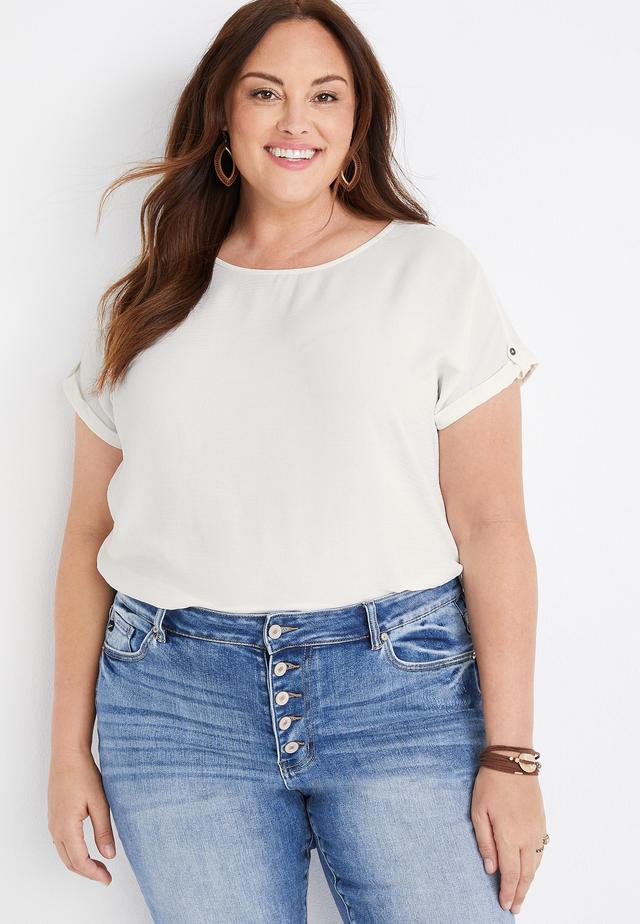 Maurices 1X Plus Size Womens Delton Solid Zipper Back Blouse White Product Image