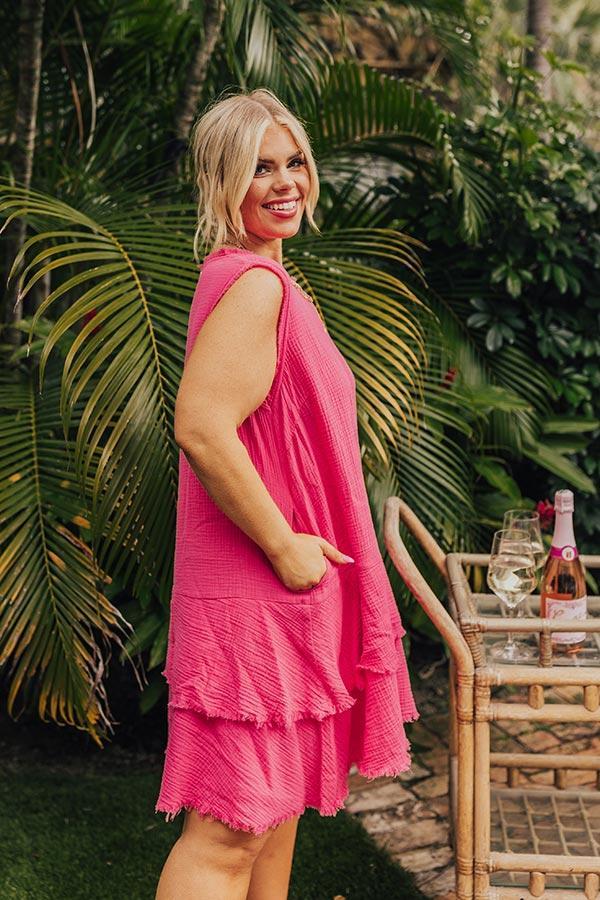 Spring Sunshine Frayed Dress in Hot Pink Curves Product Image