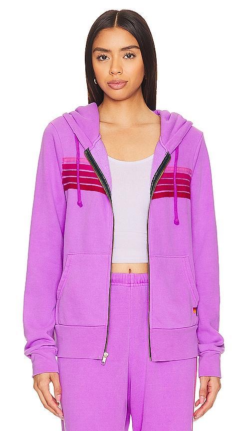 Aviator Nation 5 Stripe Zip Hoodie in Grey. - size L (also in XS, S, M, XL) Product Image