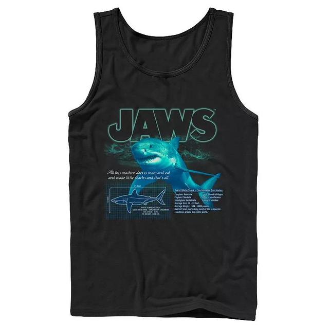 Mens Jaws Great White Shark Description Blueprint Tank Black Product Image