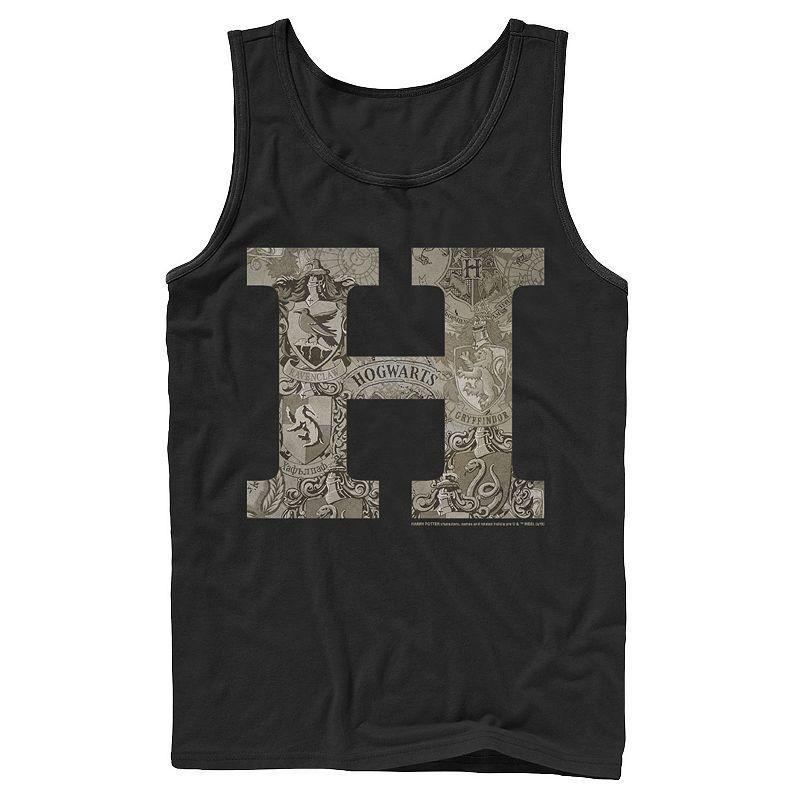 Mens Harry Potter H Hogwarts Crest Fill Tank Top Athletic Grey Product Image