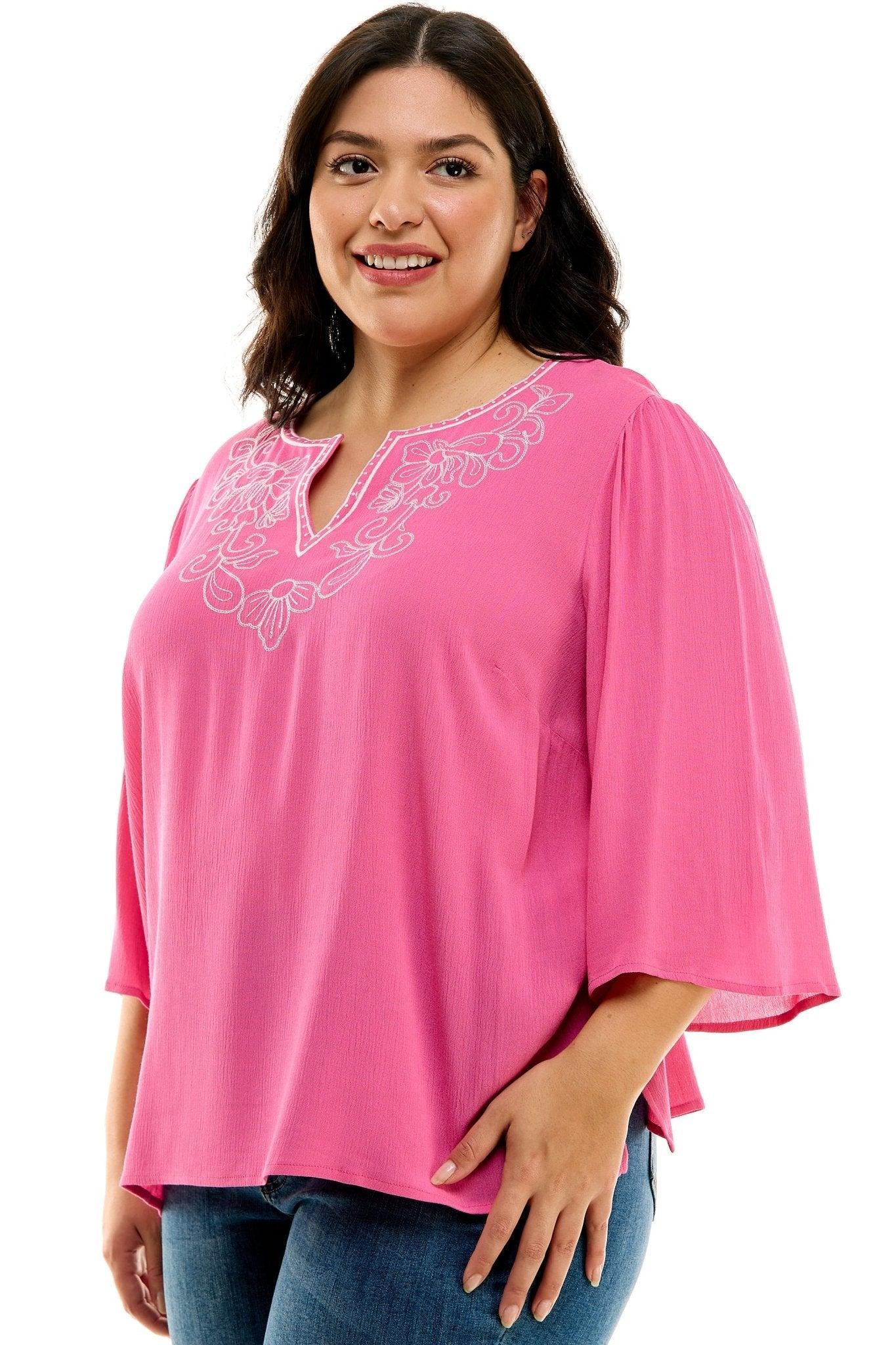 Roz & Ali 3/4 Sleeve Embroidered Top - Plus Female Product Image