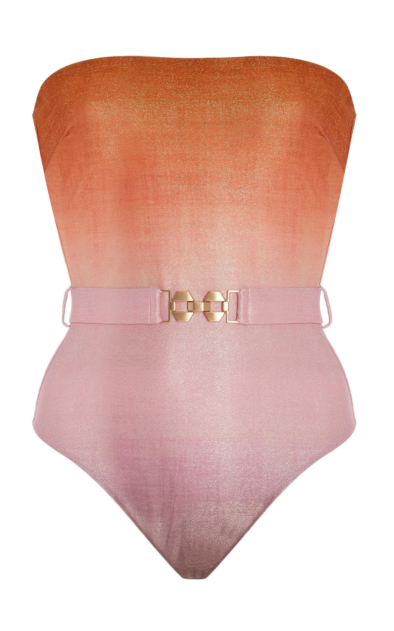 ZIMMERMANN Golden Strapless Metallic Lurex One-piece Swimsuit In Multicolor Product Image