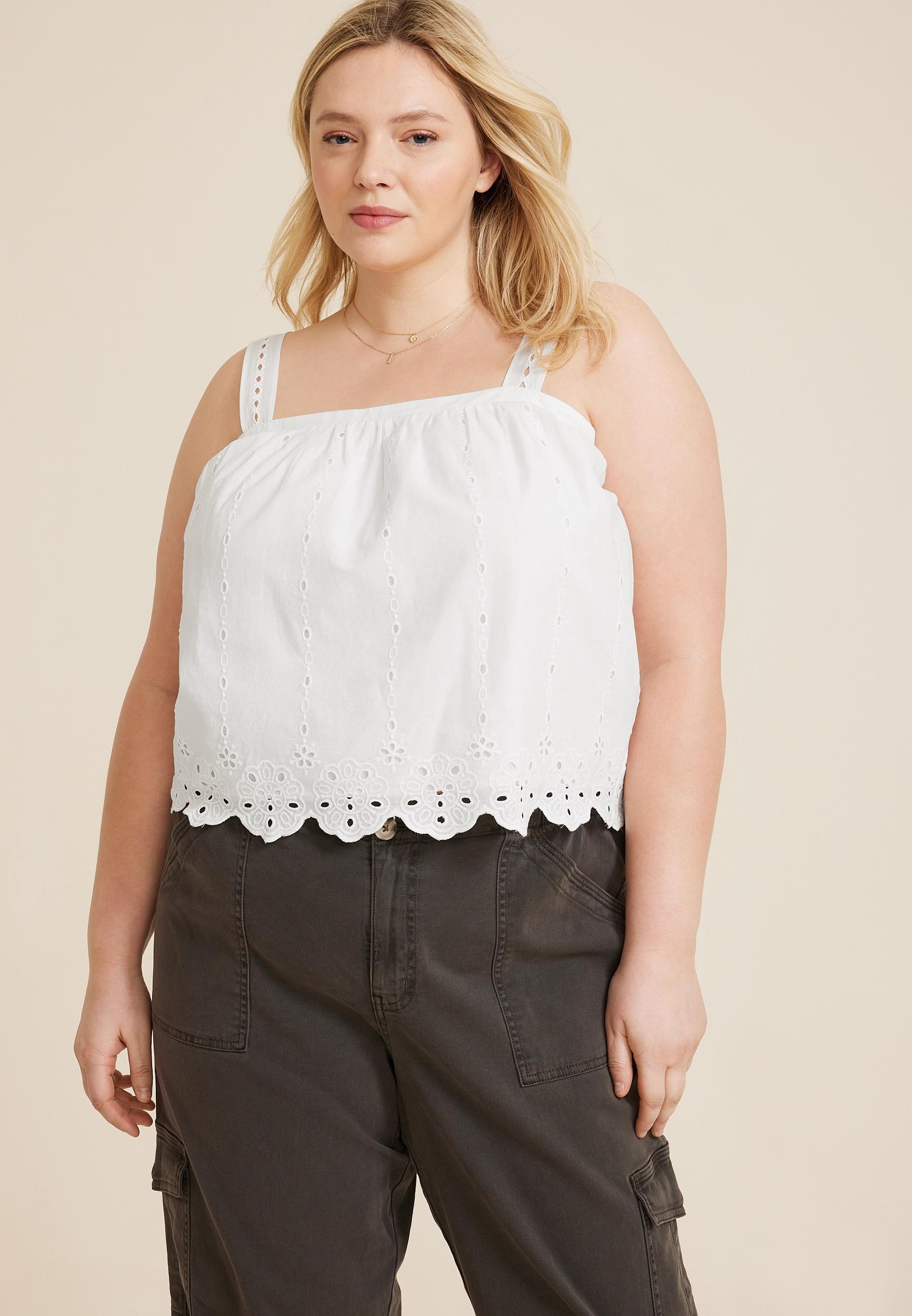 Maurices 1X Plus Size Womens Eyelet Swing Tank Top White product image