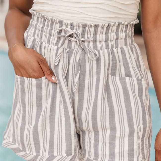 Ready For A Change Ivory Gauze Drawstring Striped Shorts FINAL SALE Product Image