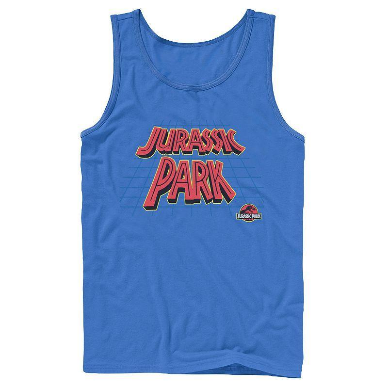 Mens Jurassic Park Tilted Retro Grid Logo Tank Top Athletic Grey Product Image