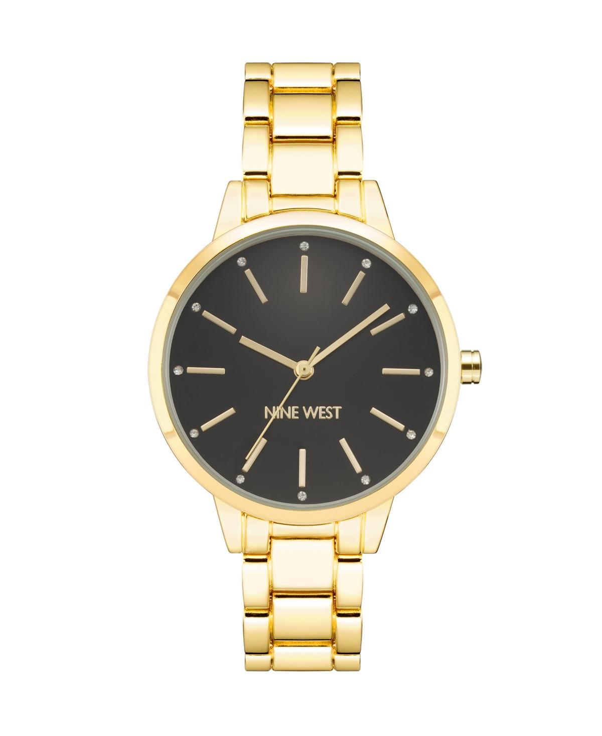 Nine West Womens Quartz Gold-Tone Alloy Link Bracelet Watch, 36mm - Black, Gold-Tone Product Image