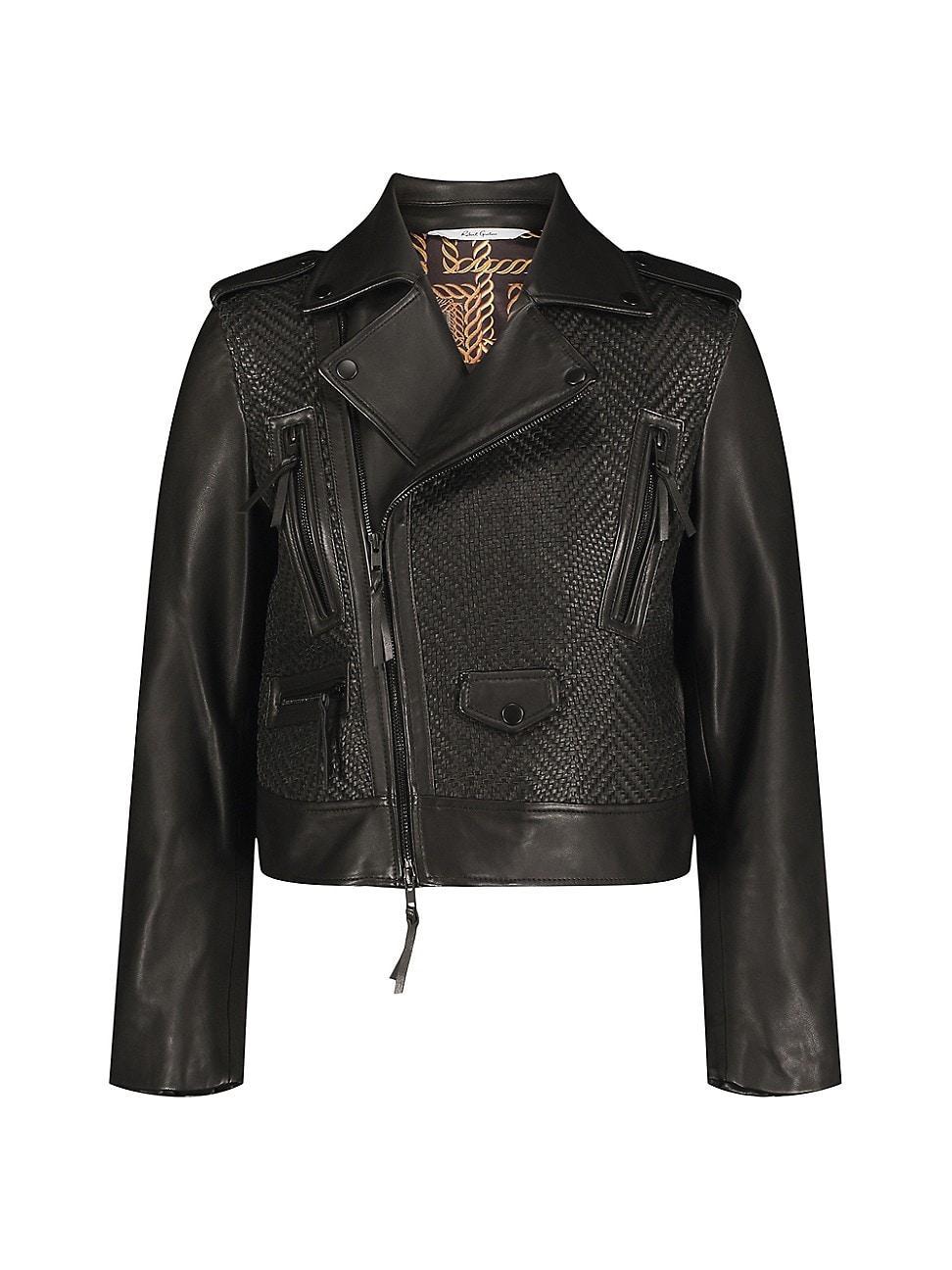 Womens Clara Leather Zip-Front Moto Jacket Product Image