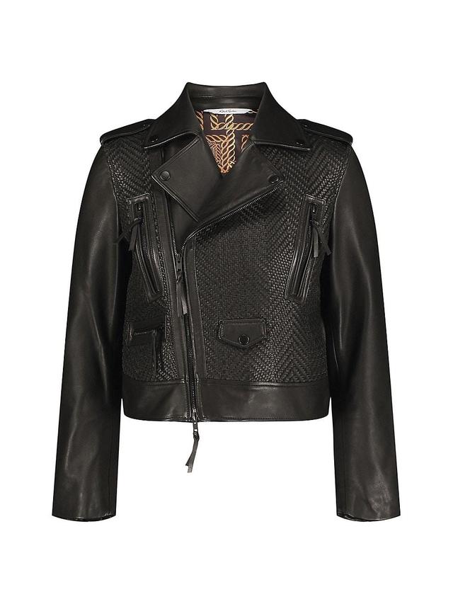 Womens Clara Leather Zip-Front Moto Jacket Product Image