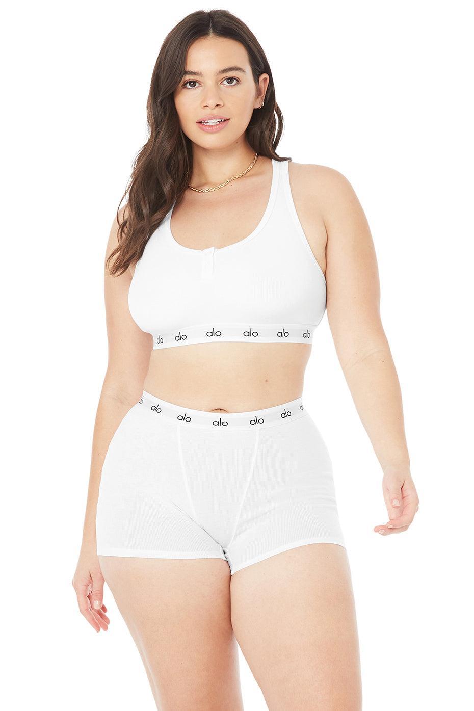 Icon Ribbed Henley Bra - White Female Product Image