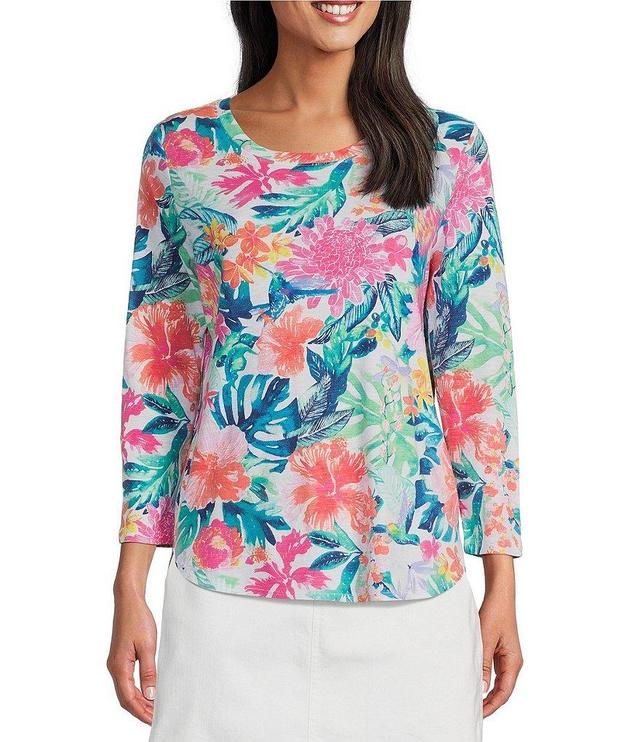 Tommy Bahama Floral Print Crew Neckline 3/4 Sleeve Top Product Image