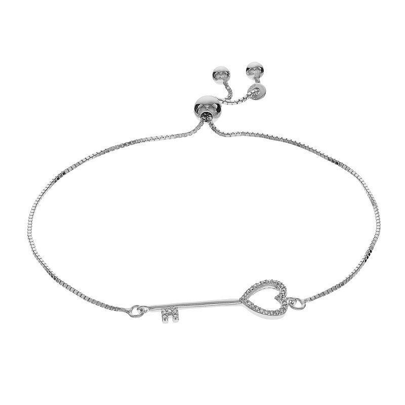 Sterling Silver 1/10 Carat T.W. Diamond Key Adjustable Bolo Bracelet, Womens Product Image