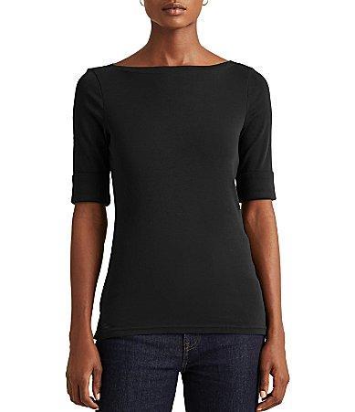 Lauren Ralph Lauren Petite Cotton Boat Neck T-Shirt Women's T Shirt Product Image