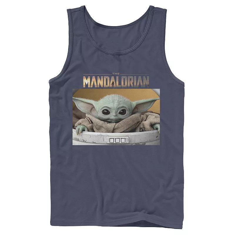 Mens Star Wars The Mandalorian The Child aka Baby Yoda Big Eyes Portrait Logo Tank Top Blue Product Image