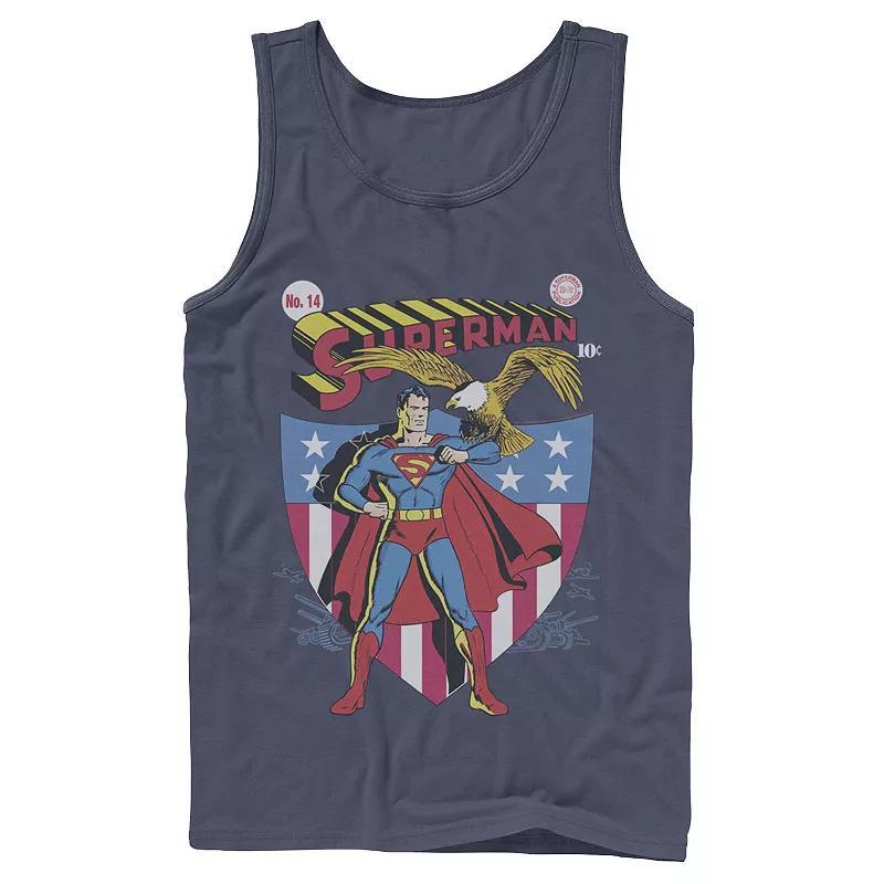 Mens DC Comics Superman Stars And Stripes Poster Tank Top Blue Product Image