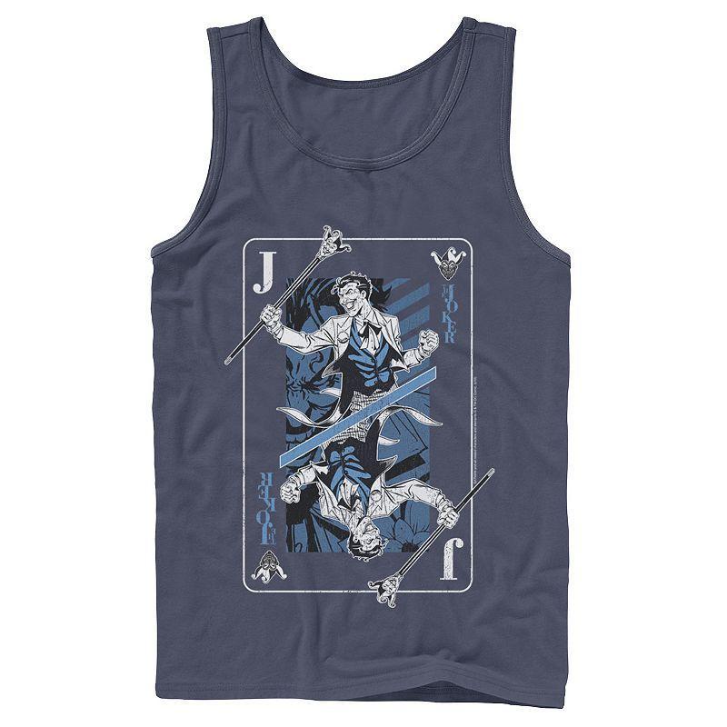 Mens DC Comics The Joker Playing Card Tank Top, Mens Blue Product Image