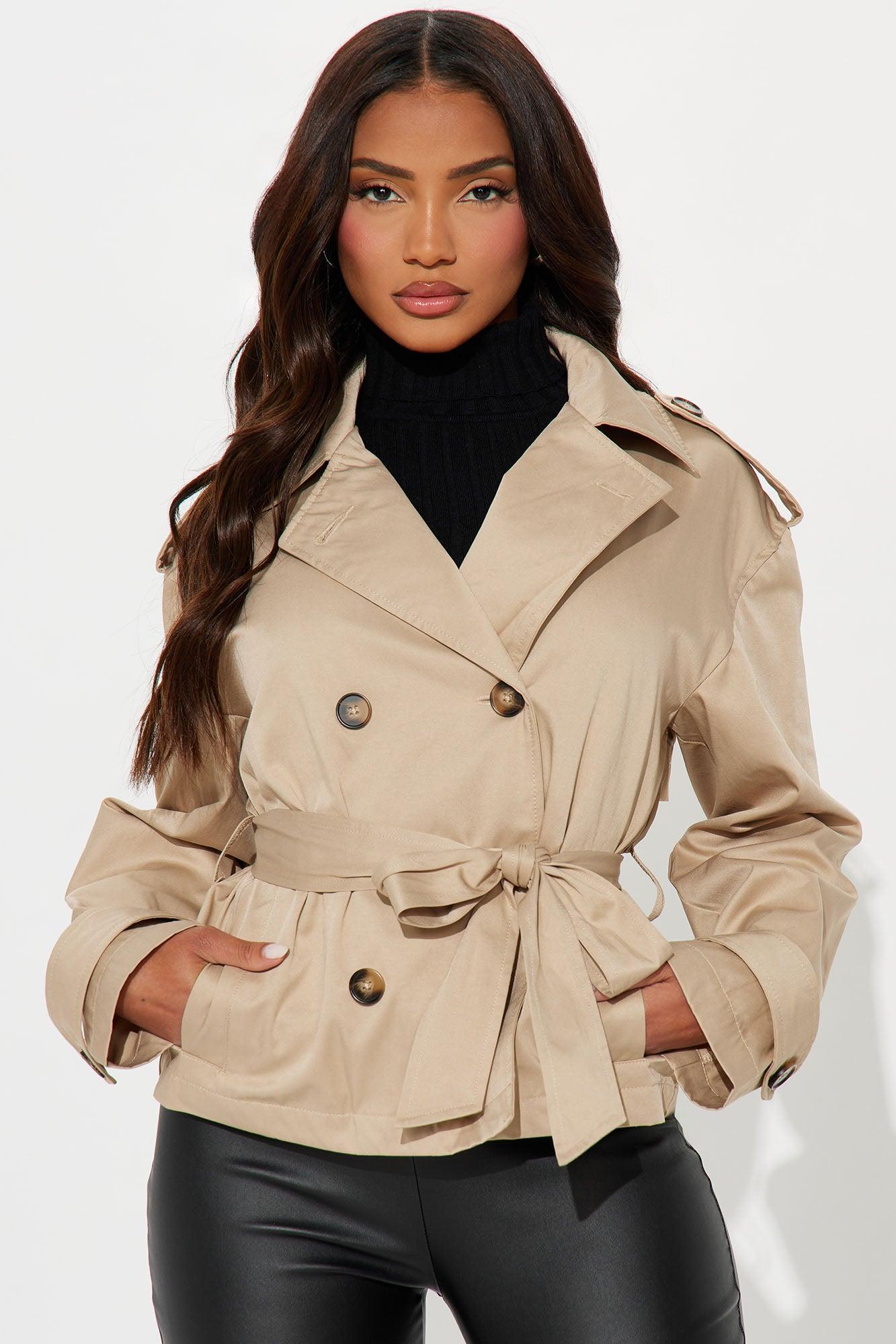 Maple Belted Cropped Trench Coat - Khaki Product Image