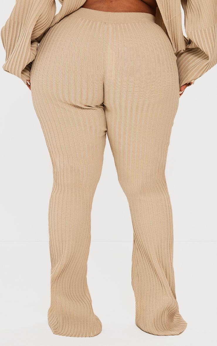 Plus Taupe Two Tone Thick Rib Knit Leggings Product Image