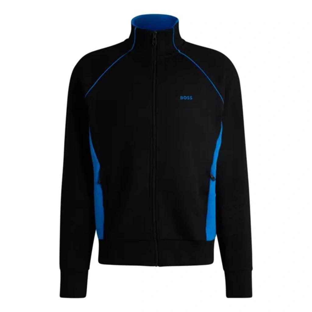 HUGO BOSS Stretch-cotton Zip-up Sweatshirt With Piping And Branding In Black Product Image