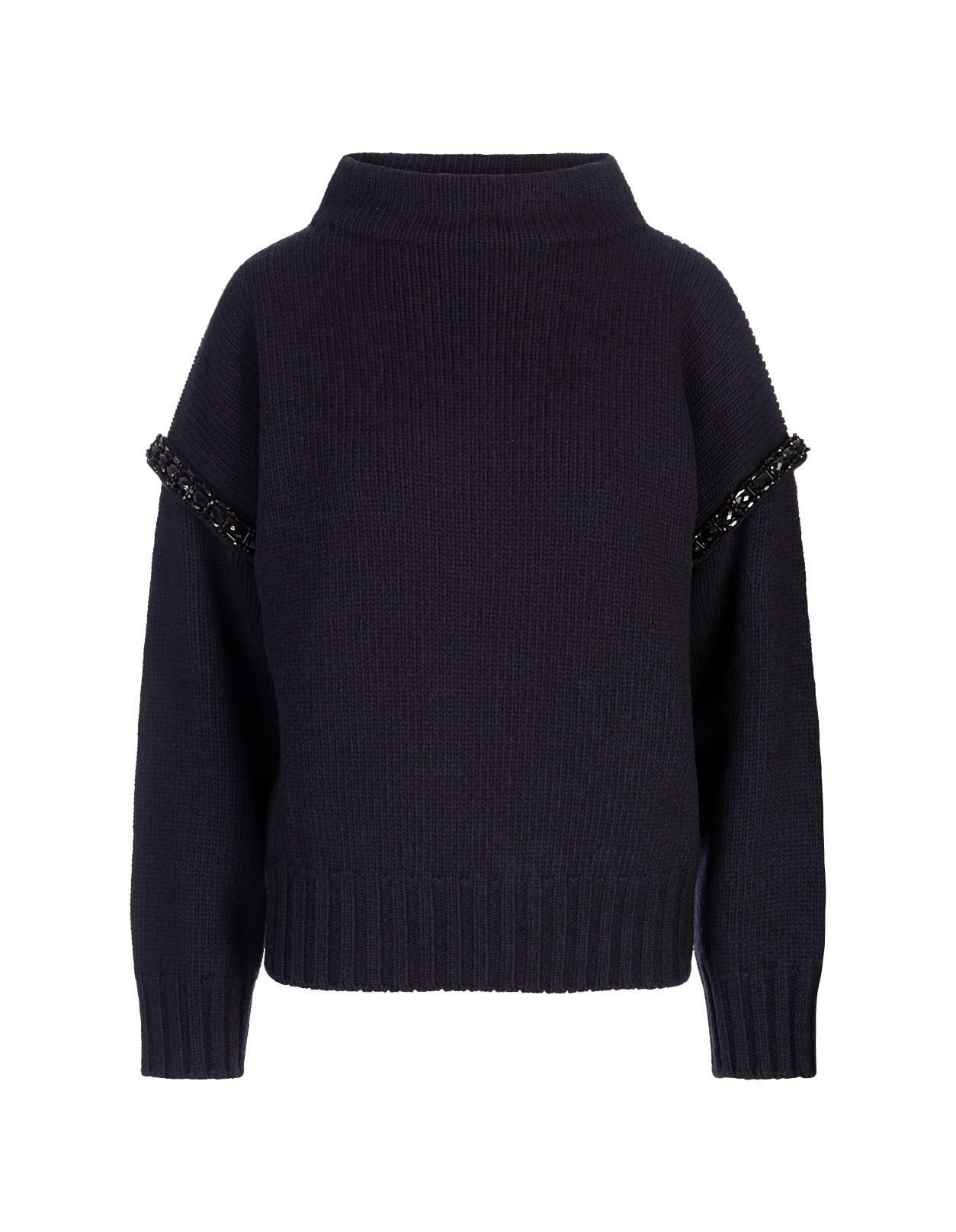 MAX MARA 'embellished High Neck Knit Sweater' In Blue Product Image