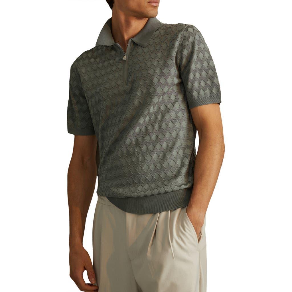 REISS Rizzo Printed Zipper Polo Shirt In Sage Product Image