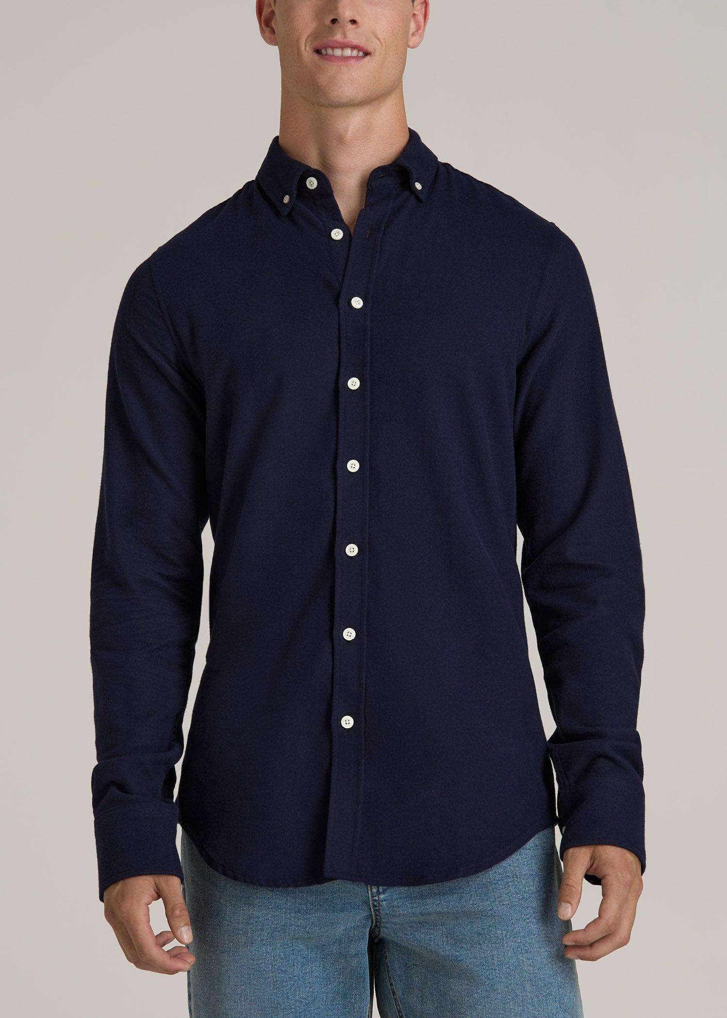 Midweight Brushed Flannel Button Shirt for Tall Men in Evening Blue Product Image