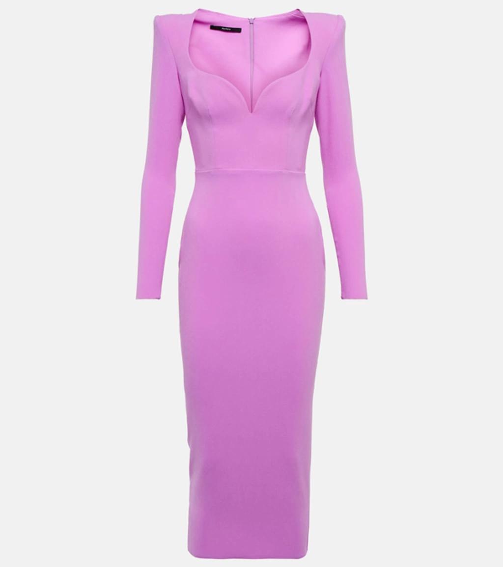 Stretch Crepe Long-sleeve Curved Sweetheart Midi Dress In Orchid product image