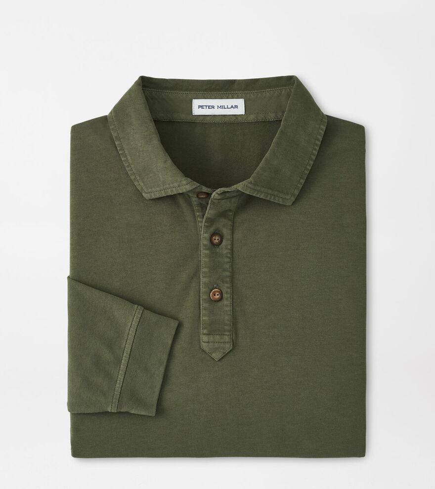 Peter Millar Mens Lava Wash Long-Sleeve Polo | Color: Military | Size: S Product Image