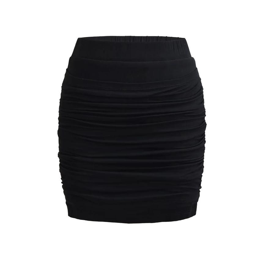 High Rise Cinched Plain Pencil Skirt Product Image