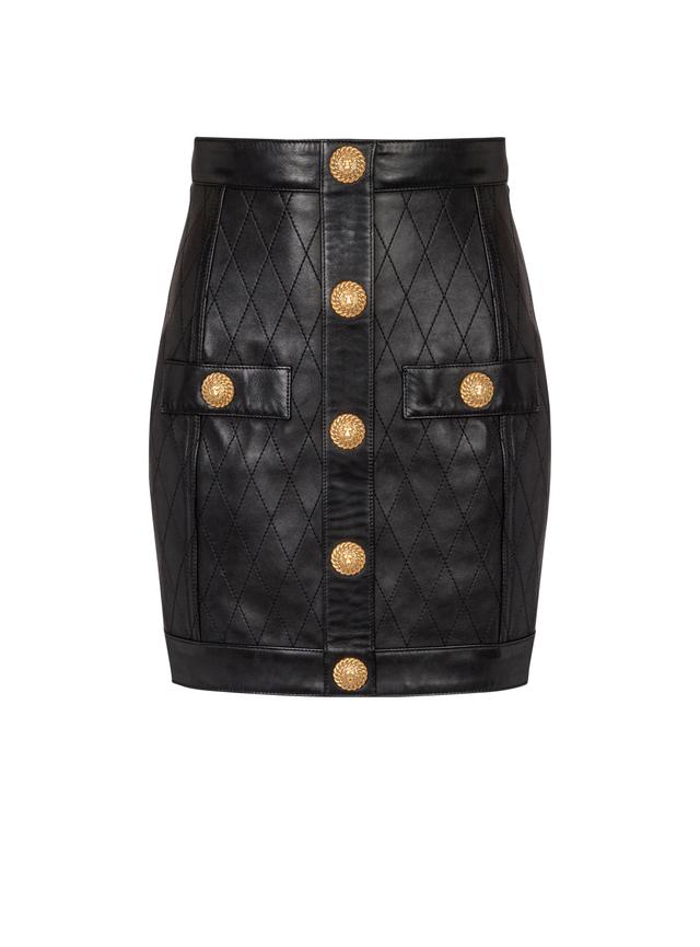 Topstitched leather skirt with buttons Product Image