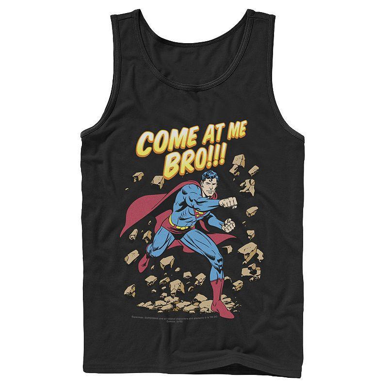 Mens DC Comics Superman Come At Me Bro Text Poster Tank Top Blue Product Image