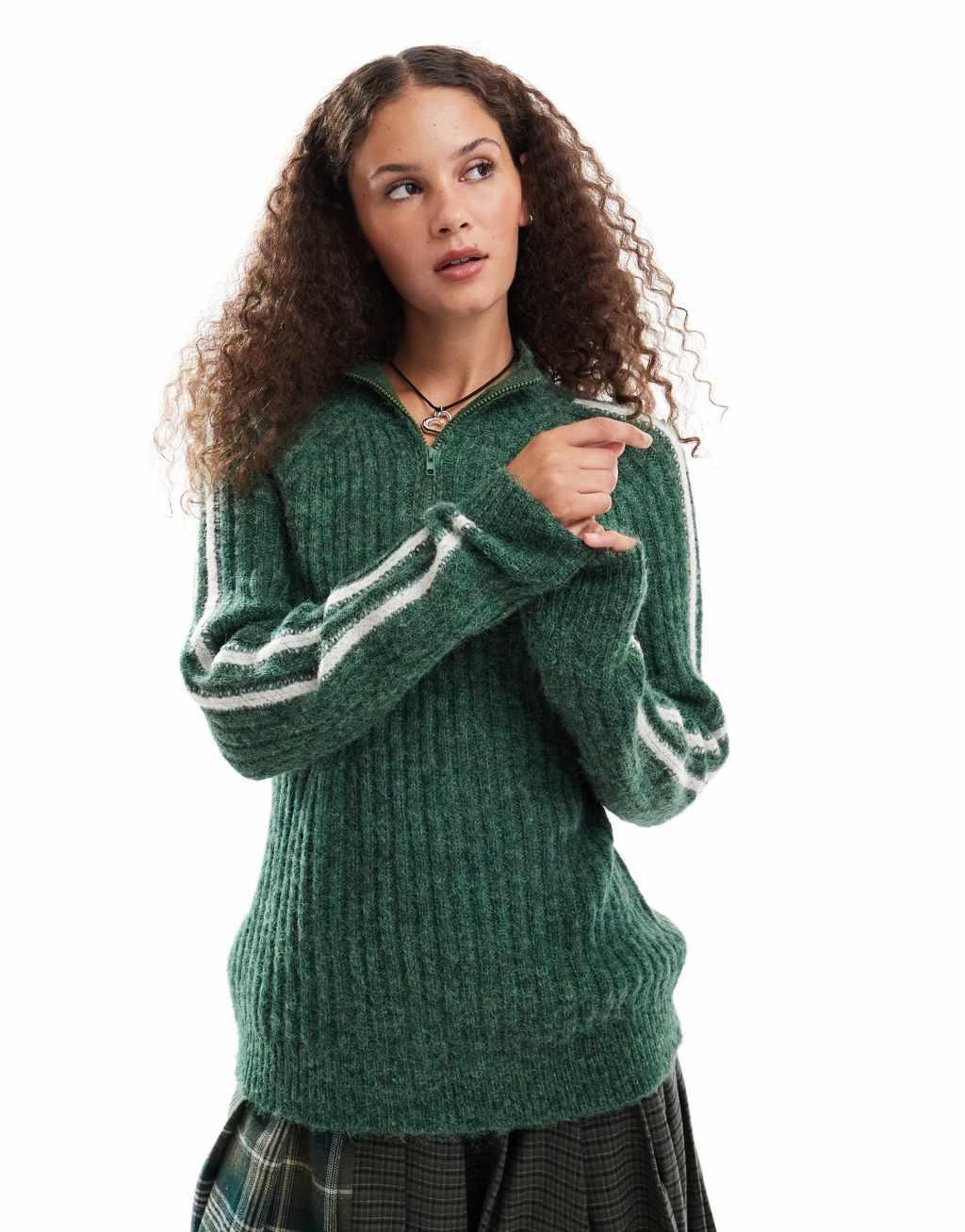 Emory Park side-stripe oversized sweater in forest green Product Image