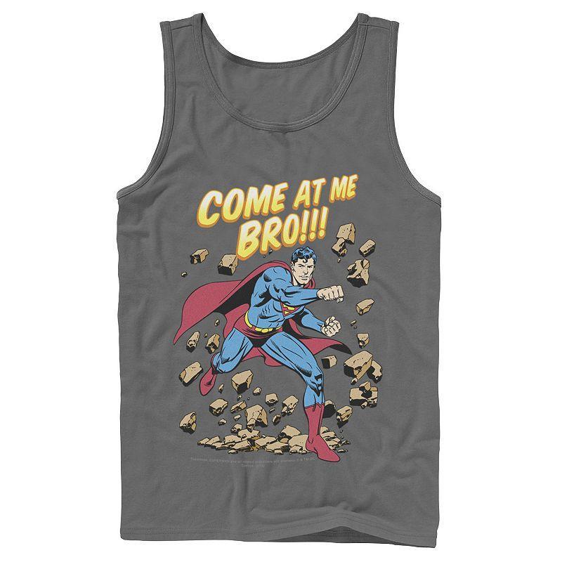 Mens DC Comics Superman Come At Me Bro Text Poster Tank Top Blue Product Image