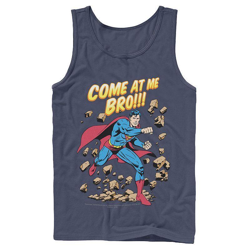 Mens DC Comics Superman Come At Me Bro Text Poster Tank Top Blue Product Image